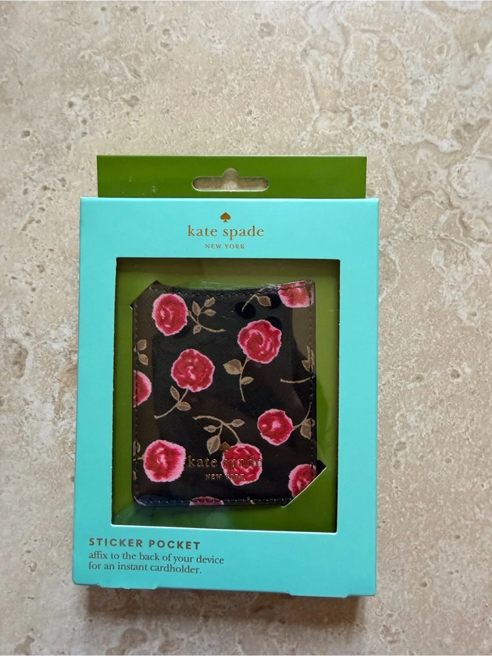 kate spade new york Hazy Rose Sticker Pocket Phone Cardholder - black and pink